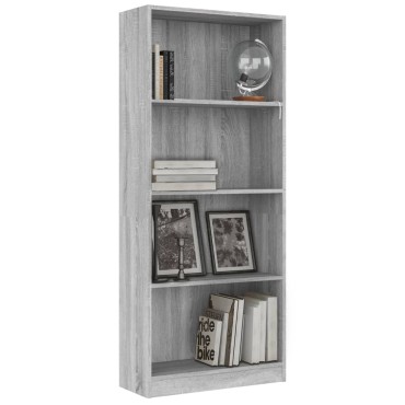 vidaXL Βιβλιοθήκη με 4 Ράφια Γκρι Sonoma 60x24x142cm Επεξεργ. Ξύλο 1 τεμ.