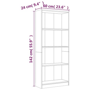 vidaXL Βιβλιοθήκη με 4 Ράφια Γκρι Sonoma 60x24x142cm Επεξεργ. Ξύλο 1 τεμ.