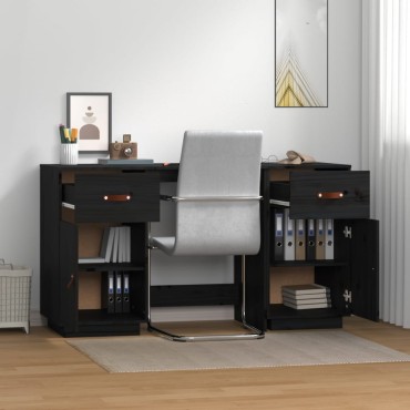 vidaXL Ντουλάπι Γραφείου Μαύρο 135x50x75cm από Μασίφ Ξύλο Πεύκου 1 τεμ.