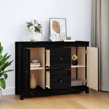 vidaXL Ντουλάπι Μαύρο 100x35x74cm από Μασίφ Ξύλο Πεύκου 1 τεμ.