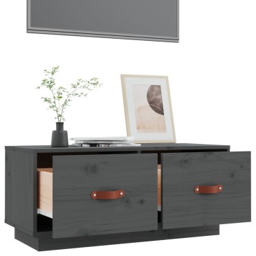 vidaXL Έπιπλο Τηλεόρασης Γκρι 80x34x35cm από Μασίφ Ξύλο Πεύκου