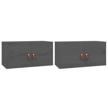 vidaXL Ντουλάπι Τοίχου 2 τεμ. Γκρι 60x30x30cm από Μασίφ Ξύλο Πεύκου