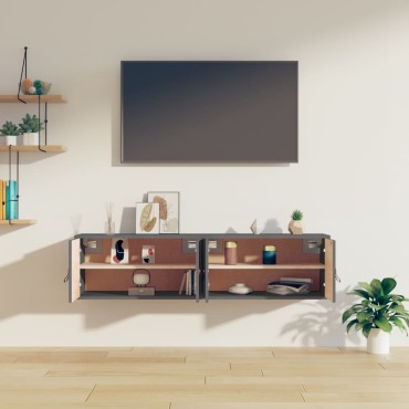 vidaXL Ντουλάπι Τοίχου 2 τεμ. Γκρι 60x30x30cm από Μασίφ Ξύλο Πεύκου