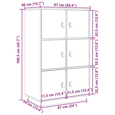 vidaXL Ντουλάπι Ψηλό Μαύρο 67x40x108,5cm από Μασίφ Ξύλο Πεύκου 1 τεμ.