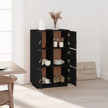 vidaXL Ντουλάπι Ψηλό Μαύρο 67x40x108,5cm από Μασίφ Ξύλο Πεύκου 1 τεμ.
