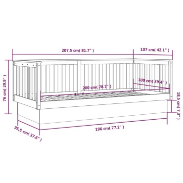 820387 vidaXL Καναπές Κρεβάτι Μαύρο 100x200cm από Μασίφ Ξύλο Πεύκου 1 τεμ. - Μονό