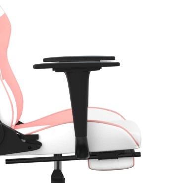 vidaXL Καρέκλα Gaming Μασάζ Υποπόδιο Λευκό & Ροζ από Συνθετικό Δέρμα 66x56x(120,5-131)cm 1 τεμ.