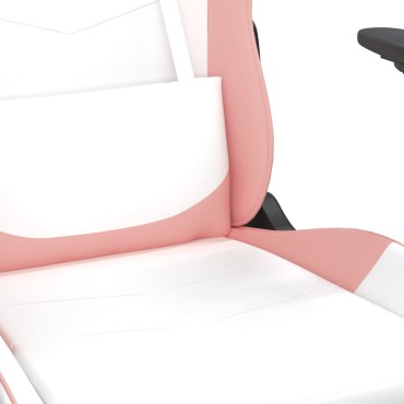 vidaXL Καρέκλα Gaming Μασάζ Υποπόδιο Λευκό & Ροζ από Συνθετικό Δέρμα 66x56x(120,5-131)cm 1 τεμ.