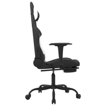 vidaXL Καρέκλα Μασάζ Gaming Μαύρη/Λευκή Ύφασμα με Υποπόδιο 66x58x(120-130)cm 1 τεμ.