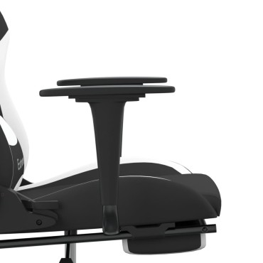 vidaXL Καρέκλα Μασάζ Gaming Μαύρη/Λευκή Ύφασμα με Υποπόδιο 66x58x(120-130)cm 1 τεμ.