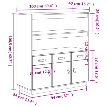 vidaXL Ντουλάπι Ψηλό Λευκό 100x40x108,5cm από Μασίφ Ξύλο Πεύκου 1 τεμ.