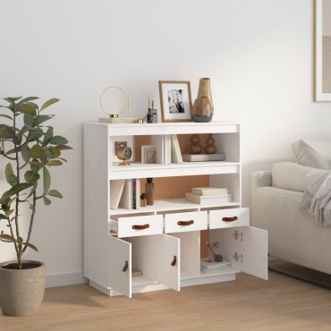 vidaXL Ντουλάπι Ψηλό Λευκό 100x40x108,5cm από Μασίφ Ξύλο Πεύκου 1 τεμ.