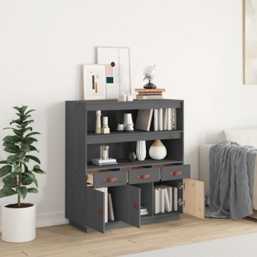 vidaXL Ντουλάπι Γκρι 100x40x108,5cm από Μασίφ Ξύλο Πεύκου 1 τεμ.