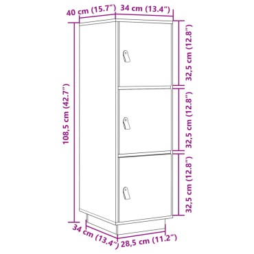 vidaXL Ντουλάπι Ψηλό 34x40x108,5cm από Μασίφ Ξύλο Πεύκου 1 τεμ.