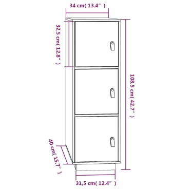 vidaXL Ντουλάπι Ψηλό 34x40x108,5cm από Μασίφ Ξύλο Πεύκου 1 τεμ.