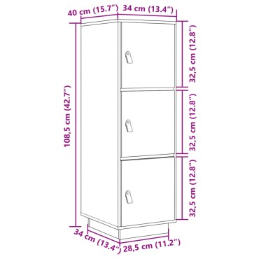 vidaXL Ντουλάπι Ψηλό Καφέ Μέλι 34x40x108,5cm από Μασίφ Ξύλο Πεύκου 1 τεμ.