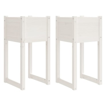 vidaXL Ζαρντινιέρες 2 τεμ. Λευκές 40x40x81 εκ. από Μασίφ Ξύλο Πεύκου