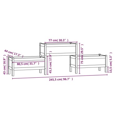 vidaXL Ζαρντινιέρα Λευκή 245,5x44x75 εκ. από Μασίφ Ξύλο Πεύκου