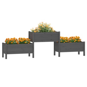 vidaXL Ζαρντινιέρα Γκρι 245,5x44x75 εκ. από Μασίφ Ξύλο Πεύκου