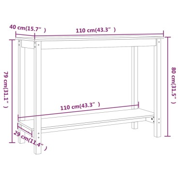 vidaXL Τραπέζι Κονσόλα Λευκό 110x40x80cm από Μασίφ Ξύλο Πεύκου 1 τεμ.