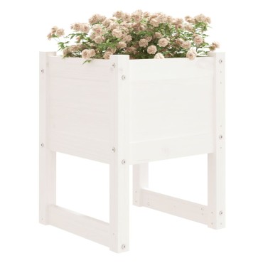 vidaXL Ζαρντινιέρες 2 τεμ. Λευκές 40x40x52,5 εκ. από Μασίφ Ξύλο Πεύκου