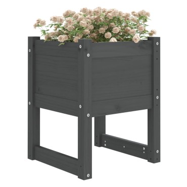 vidaXL Ζαρντινιέρα Γκρι 40 x 40 x 52,5 εκ. από Μασίφ Ξύλο Πεύκου