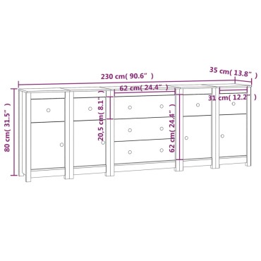 vidaXL Ντουλάπι Λευκό 230x35x80cm από Μασίφ Ξύλο Πεύκου 1 τεμ.