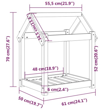 vidaXL Κρεβάτι Σκύλου Γκρι 61 x 50 x 70 εκ. από Μασίφ Ξύλο Πεύκου