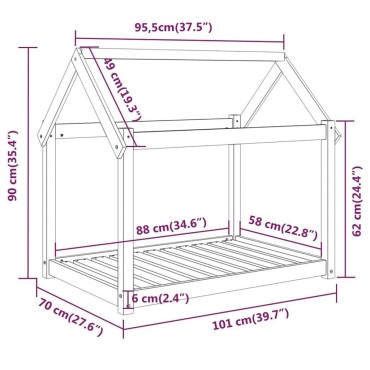 vidaXL Κρεβάτι Σκύλου Γκρι 101 x 70 x 90 εκ. από Μασίφ Ξύλο Πεύκου