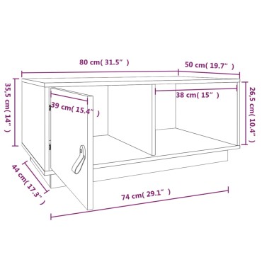 vidaXL Τραπεζάκι Σαλονιού Μαύρο 80x50x35,5cm από Μασίφ Ξύλο Πεύκου 1 τεμ.