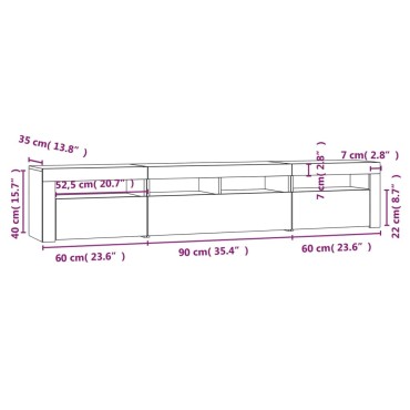 vidaXL Έπιπλο Τηλεόρασης με LED Γκρι Σκυροδέματος 210x35x40cm