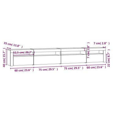 vidaXL Έπιπλο Τηλεόρασης με LED Καπνιστή Δρυς 270x35x40cm