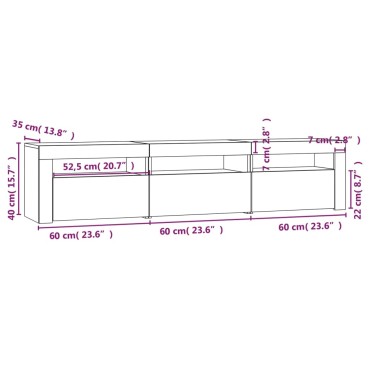 vidaXL Έπιπλο Τηλεόρασης με LED Καπνιστή Δρυς 180x35x40cm
