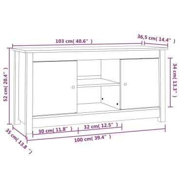 vidaXL Έπιπλο Τηλεόρασης Λευκό 103x36,5x52 εκ. από Μασίφ Ξύλο Πεύκου