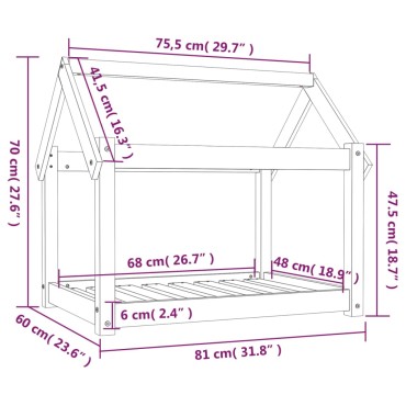 vidaXL Κρεβάτι Σκύλου Καφέ Μελί 81x60x70 εκ. από Μασίφ Ξύλο Πεύκου