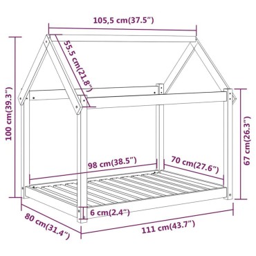 vidaXL Κρεβάτι Σκύλου Γκρι 111x80x100 εκ. από Μασίφ Ξύλο Πεύκου