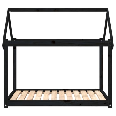 vidaXL Κρεβάτι Σκύλου Μαύρο 111x80x100 εκ. από Μασίφ Ξύλο Πεύκου