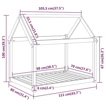 vidaXL Κρεβάτι Σκύλου Μαύρο 111x80x100 εκ. από Μασίφ Ξύλο Πεύκου