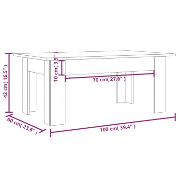vidaXL Τραπεζάκι Σαλονιού Καφέ Δρυς 100x60x42cm Επεξεργασμένο Ξύλο 1 τεμ.