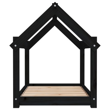 vidaXL Κρεβάτι Σκύλου Μαύρο 81x60x70 εκ. από Μασίφ Ξύλο Πεύκου