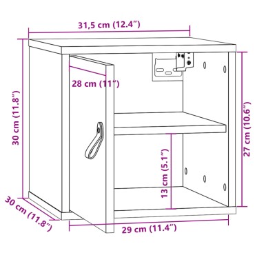 vidaXL Ντουλάπι Τοίχου Γκρι 31,5x30x30cm από Μασίφ Ξύλο Πεύκου 1 τεμ.