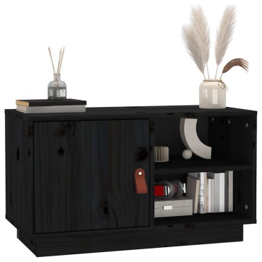 vidaXL Έπιπλο Τηλεόρασης Μαύρο 70x34x40cm από Μασίφ Ξύλο Πεύκου