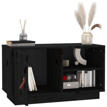 vidaXL Έπιπλο Τηλεόρασης Μαύρο 70x34x40cm από Μασίφ Ξύλο Πεύκου