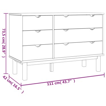 vidaXL Συρταριέρα OTTA Γκρι 111x43x73,5cm από Μασίφ Ξύλο Πεύκου 1 τεμ.