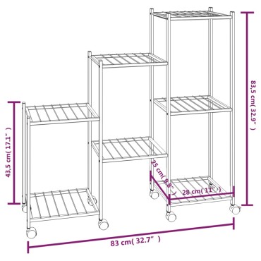 vidaXL Βάση Λουλουδιών με Ρόδες 83 x 25 x 83,5 εκ. Μαύρη Σιδερένια