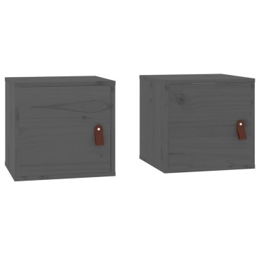 vidaXL Ντουλάπια Τοίχου 2 τεμ. Γκρι 31,5x30x30cm Μασίφ Ξύλο Πεύκου