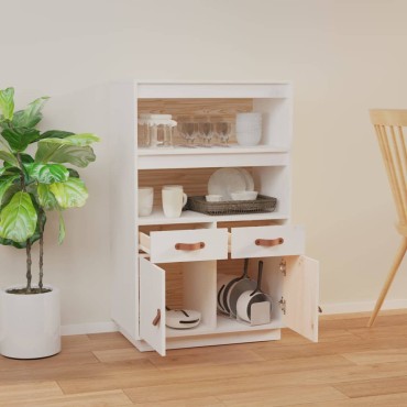 vidaXL Ντουλάπι Ψηλό Λευκό 67x40x108,5cm από Μασίφ Ξύλο Πεύκου 1 τεμ.