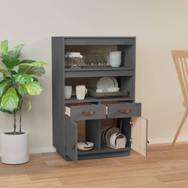 vidaXL Ντουλάπι Ψηλό Γκρι 67x40x108,5cm από Μασίφ Ξύλο Πεύκου 1 τεμ.