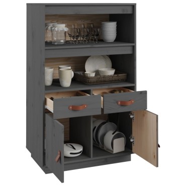vidaXL Ντουλάπι Ψηλό Γκρι 67x40x108,5cm από Μασίφ Ξύλο Πεύκου 1 τεμ.