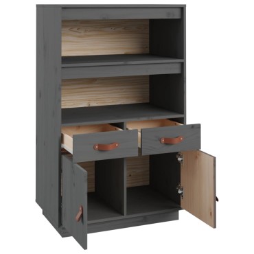 vidaXL Ντουλάπι Ψηλό Γκρι 67x40x108,5cm από Μασίφ Ξύλο Πεύκου 1 τεμ.